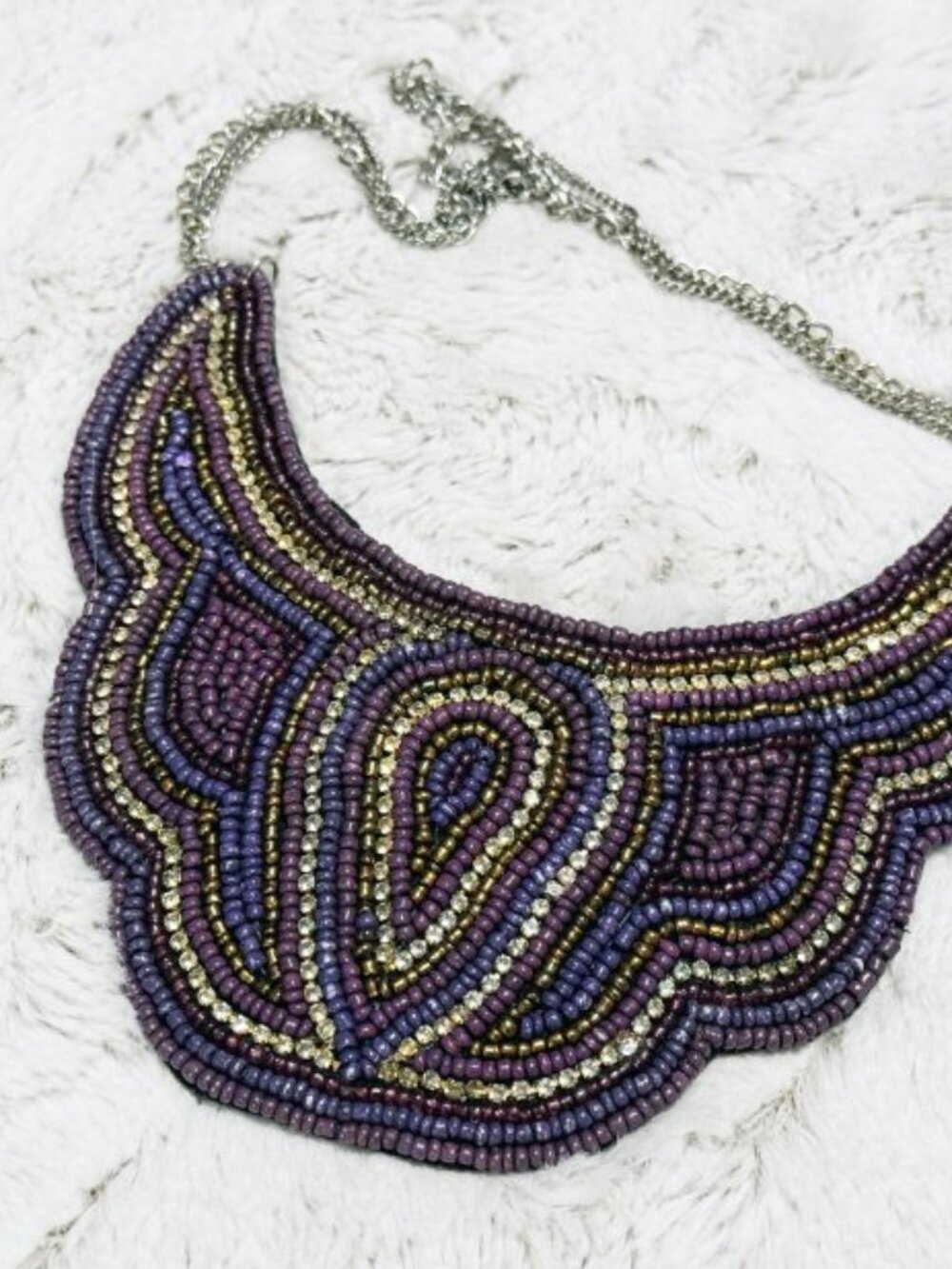 Statement Bib Beads & Rhinestones Necklace